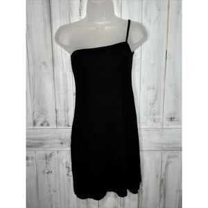 JOAH BROWN BLACK RIBBED KNIT ONE SHOULDER STRETCH MINI SIDE SLIT SLIP‎ DRESS S/M